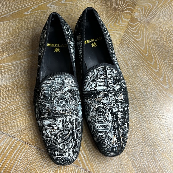 MEZLAN Men\'s \'Leno\' Venetian Loafer Black Artisanal Print Suede Dress Shoe 6434 main image 6